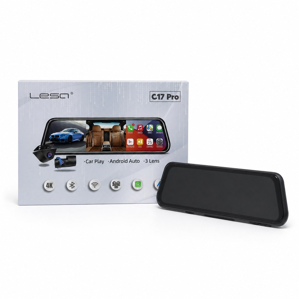 DVR Retrovisor LESA C17 Pro (3 Cámaras · 4K · CarPlay)